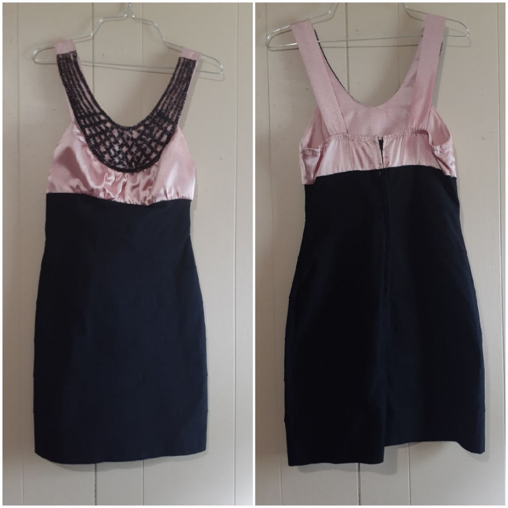 Three pink hearts bodycon bead pink black dress 3